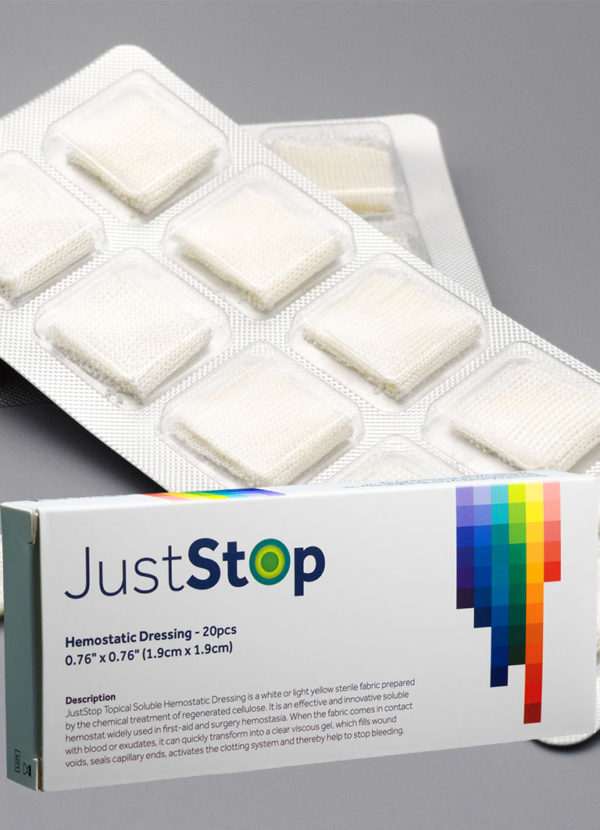 JustStop® Hemostatic Gauze - Oxidised Regenerated Cellulose - 1.9 cm x 1.9 cm - Pack/20